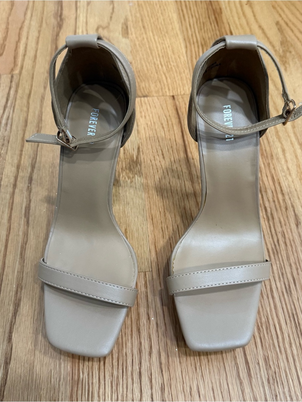 Forever 21 Taupe Ankle-Strap Block Heel Sandals